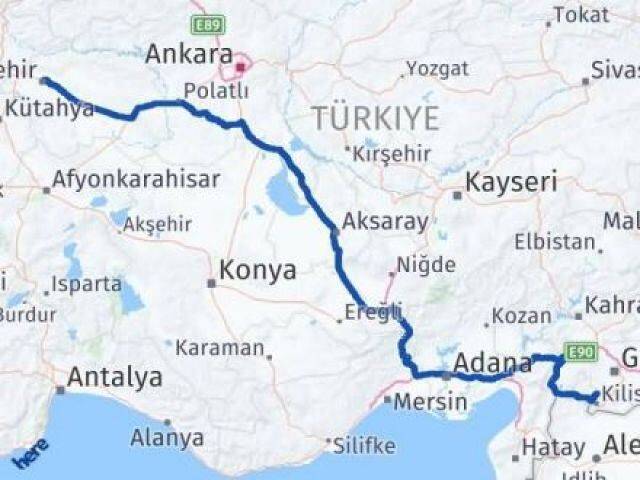Eskişehir Polateli Kilis Arası Kaç Km - Yol Haritası