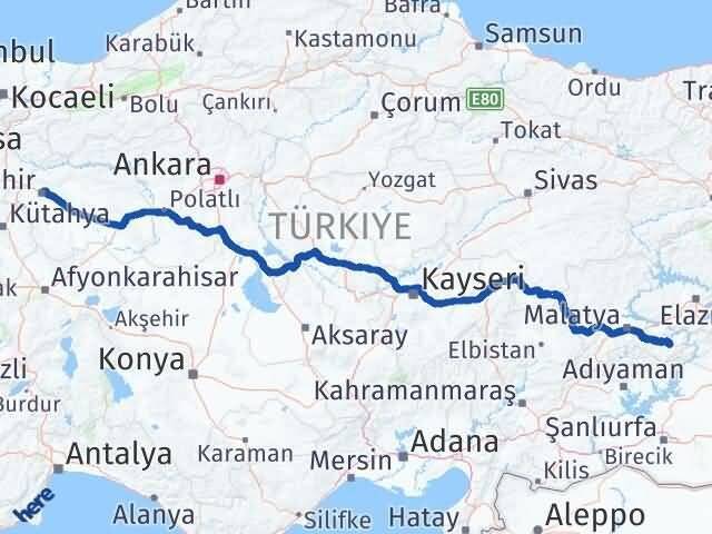 Eskişehir Pütürge Malatya Arası Kaç Km - Yol Haritası