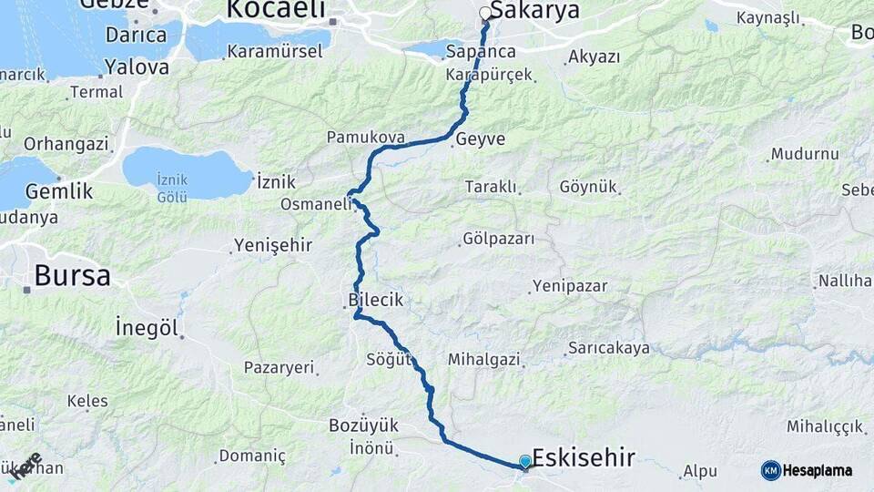 Eskişehir Sakarya Arası Kaç Km - Yol Haritası