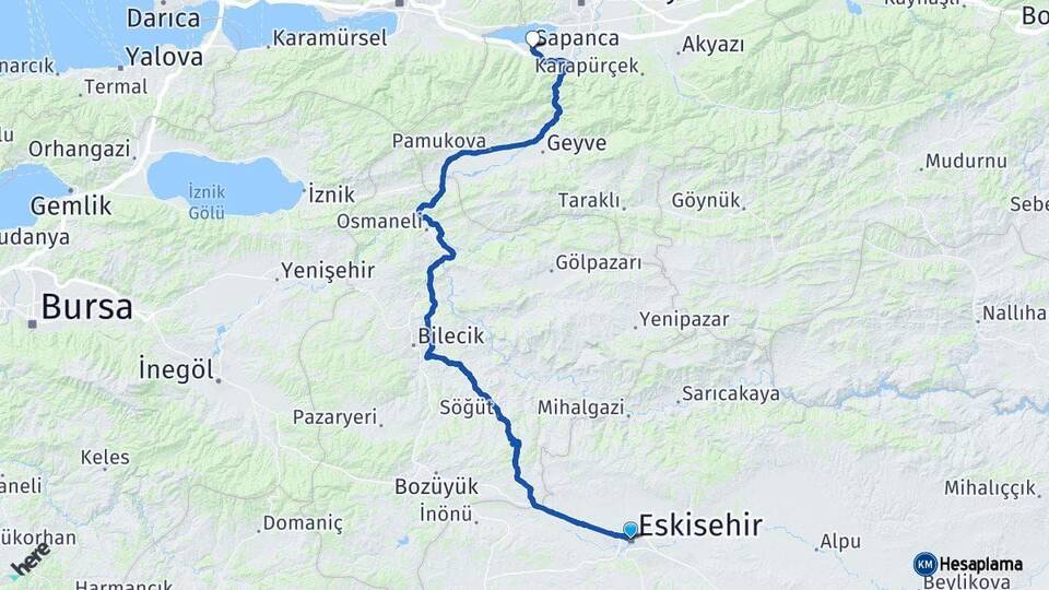 Eskişehir Sapanca Sakarya Arası Kaç Km - Yol Haritası