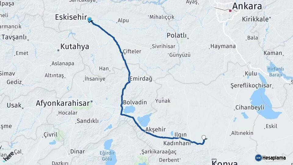 Eskişehir Sarayönü Konya Arası Kaç Km - Yol Haritası