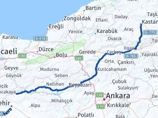 Sarıcakaya Kastamonu Arası Kaç Km - Yol Tarifi