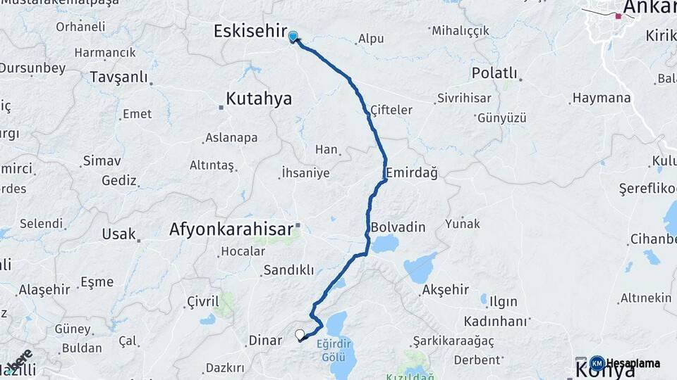 Eskişehir Senirkent Isparta Arası Kaç Km - Yol Haritası