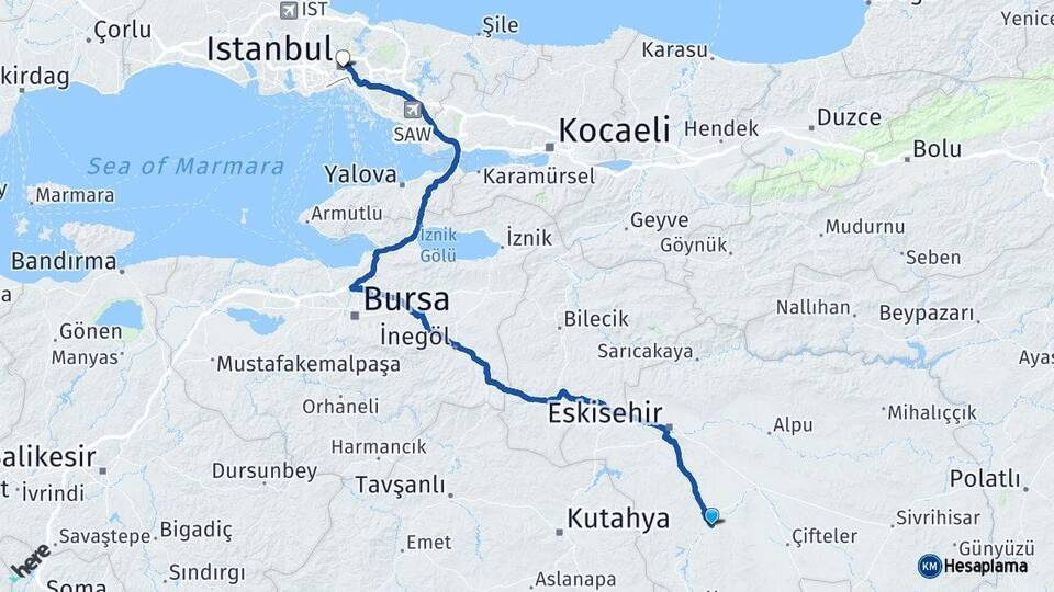 Seyitgazi İstanbul Arası Kaç Km - Yol Tarifi