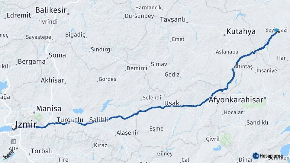 Seyitgazi İzmir Arası Kaç Km - Yol Tarifi
