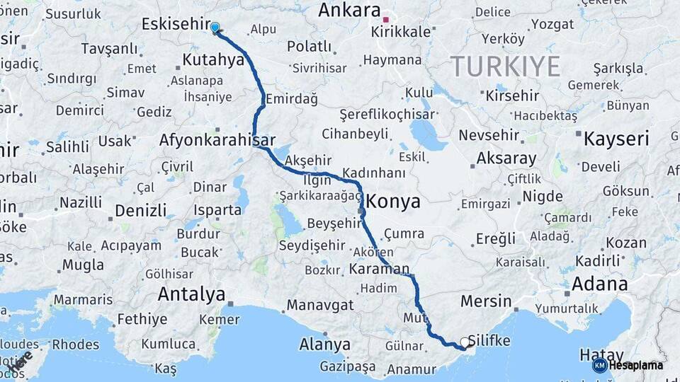 Eskişehir Silifke Mersin Arası Kaç Km - Yol Haritası
