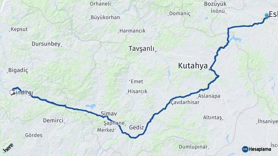 Eskişehir Sındırgı Balıkesir Arası Kaç Km - Yol Haritası