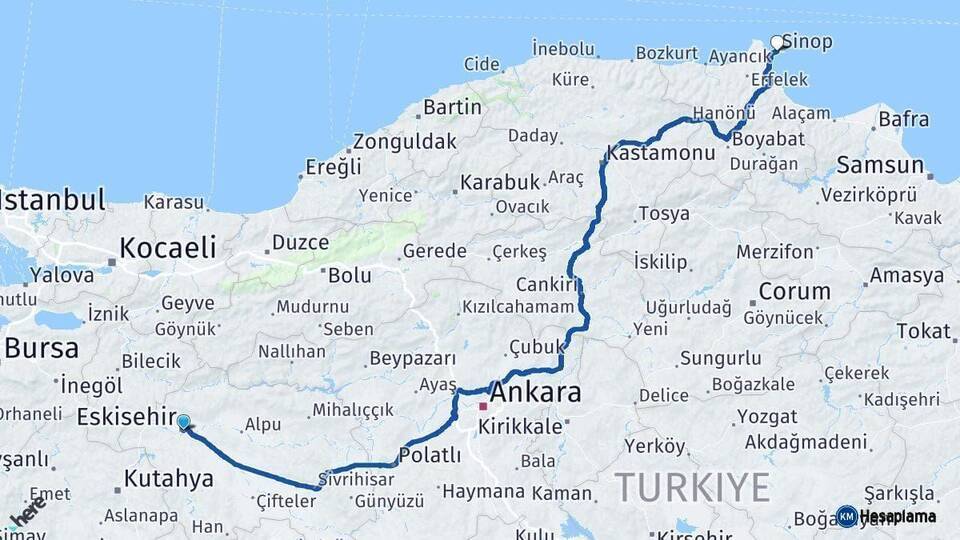 Eskişehir Sinop Arası Kaç Km - Yol Tarifi