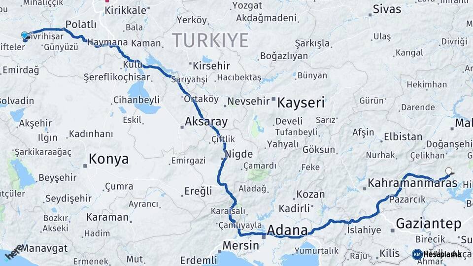 Eskişehir Sivrihisar Adıyaman Arası Kaç Km - Yol Haritası