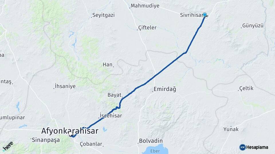 Eskişehir Sivrihisar Afyonkarahisar Arası Kaç Km - Yol Haritası