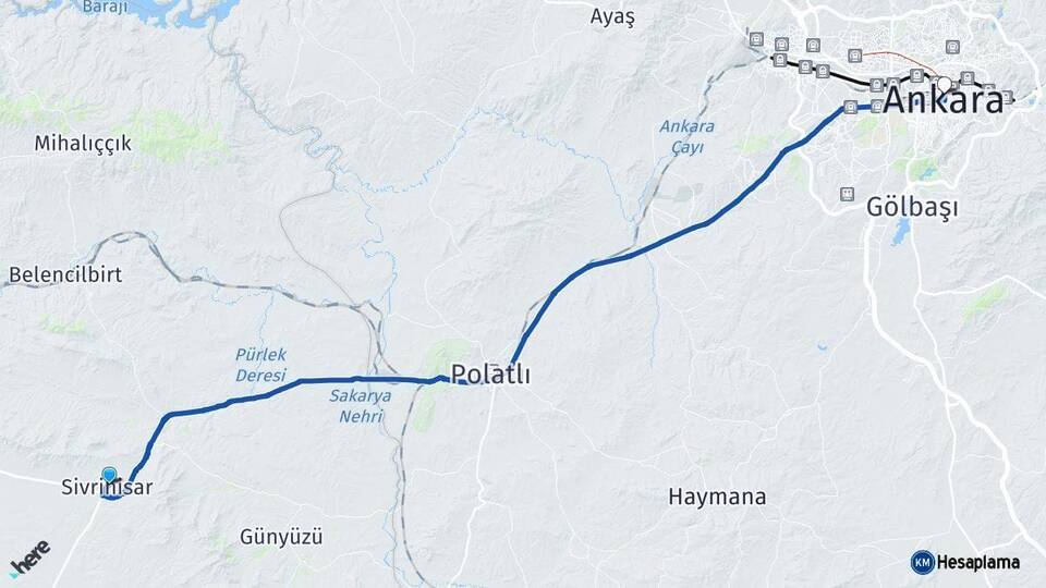 Eskişehir Sivrihisar Ankara Arası Kaç Km - Yol Haritası