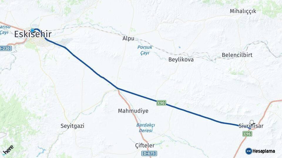 Eskişehir Sivrihisar Arası Kaç Km - Yol Haritası