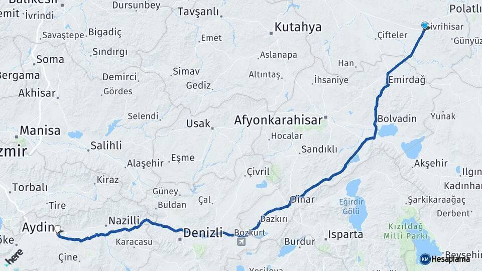 Eskişehir Sivrihisar Aydın Arası Kaç Km - Yol Haritası