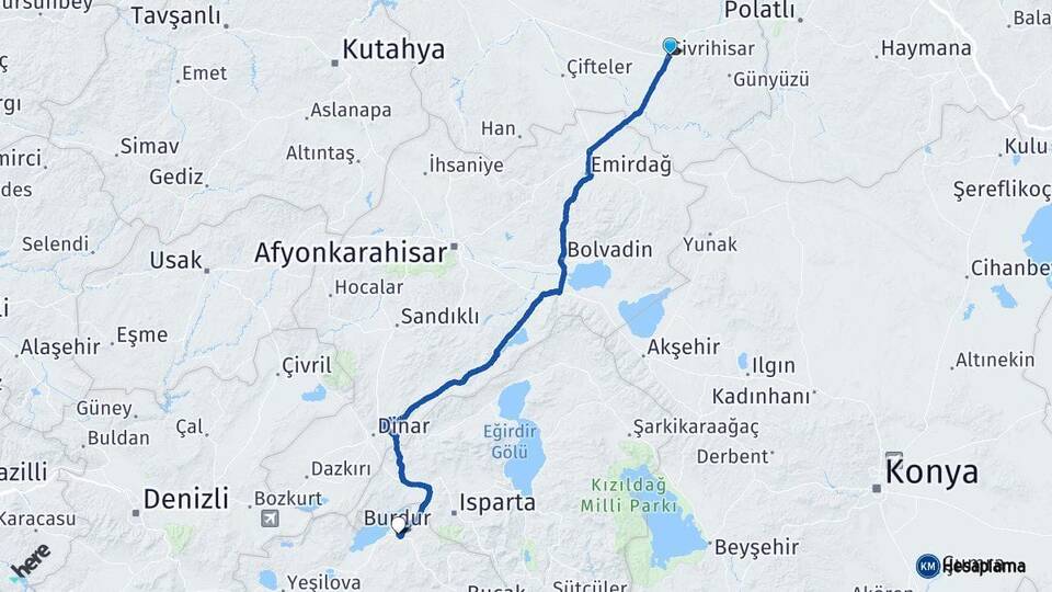Eskişehir Sivrihisar Burdur Arası Kaç Km - Yol Haritası