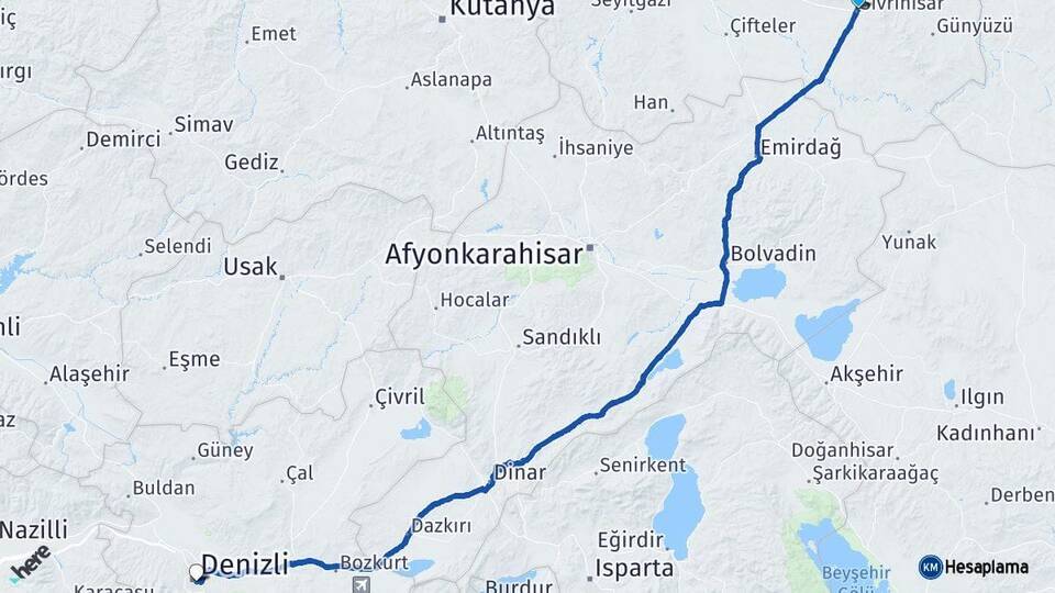 Eskişehir Sivrihisar Denizli Arası Kaç Km - Yol Haritası
