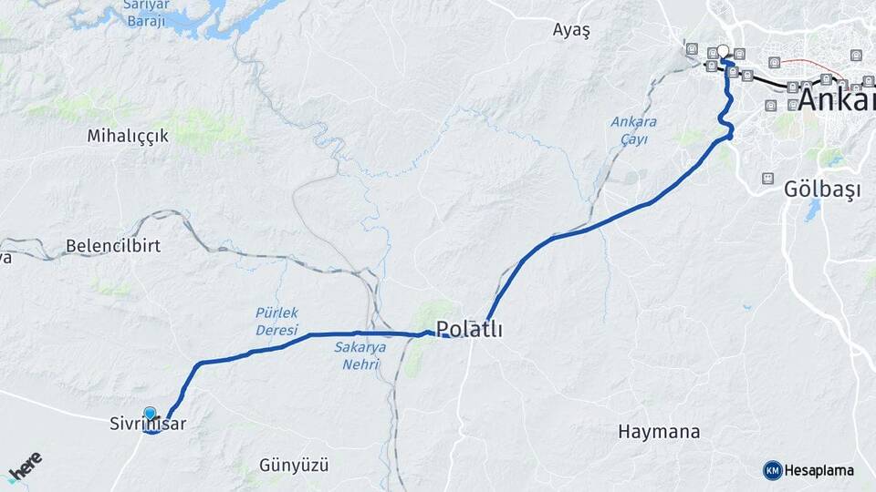 Eskişehir Sivrihisar Eryaman Etimesgut Ankara Arası Kaç Km - Yol Haritası