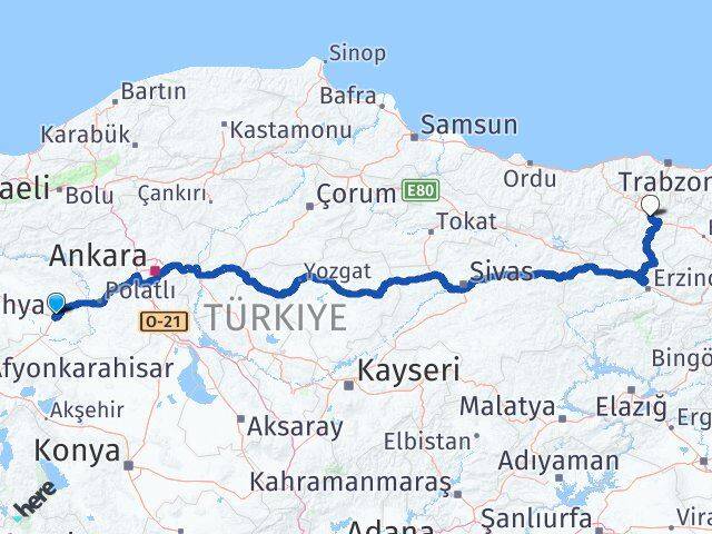Eskişehir Sivrihisar Gümüşhane Arası Kaç Km - Yol Haritası
