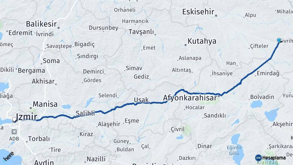 Eskişehir Sivrihisar İzmir Arası Kaç Km - Yol Haritası