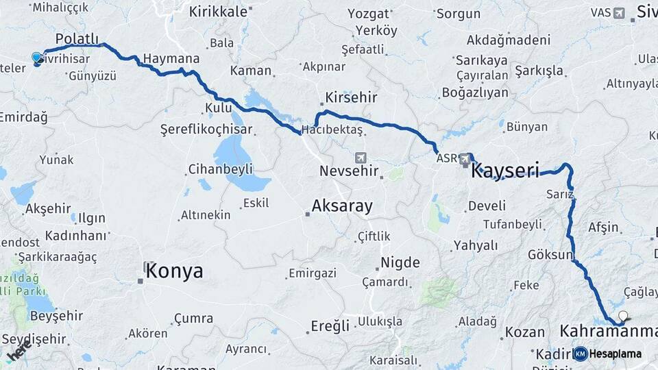 Eskişehir Sivrihisar Kahramanmaraş Arası Kaç Km - Yol Haritası