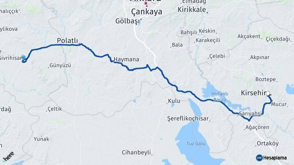 Eskişehir Sivrihisar Kırşehir Arası Kaç Km - Yol Haritası
