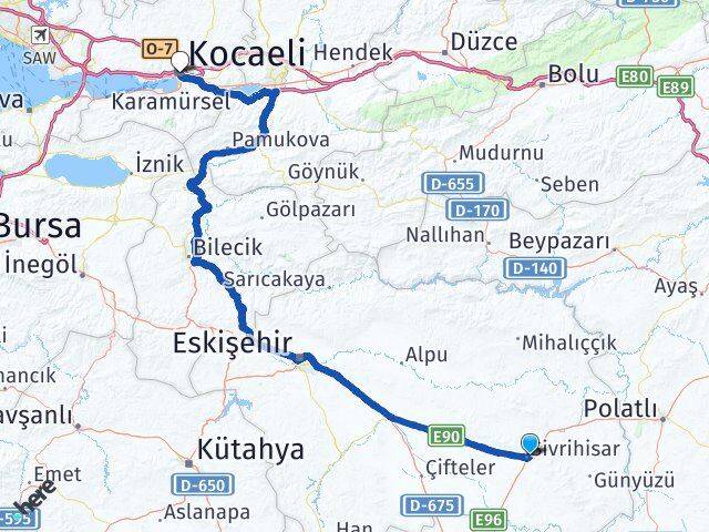 Eskişehir Sivrihisar Kocaeli Arası Kaç Km - Yol Haritası