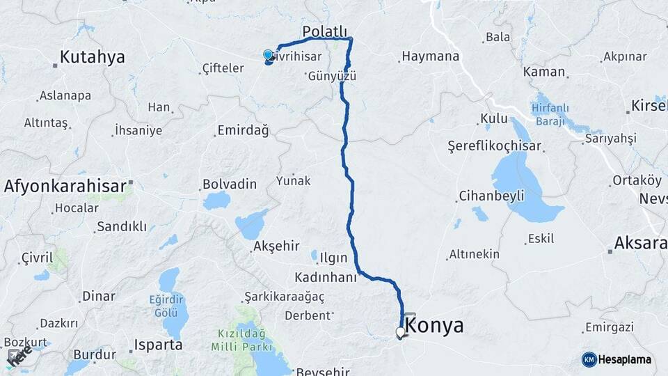 Eskişehir Sivrihisar Konya Arası Kaç Km - Yol Haritası