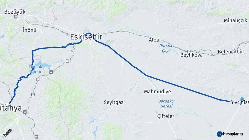 Eskişehir Sivrihisar Kütahya Arası Kaç Km - Yol Haritası