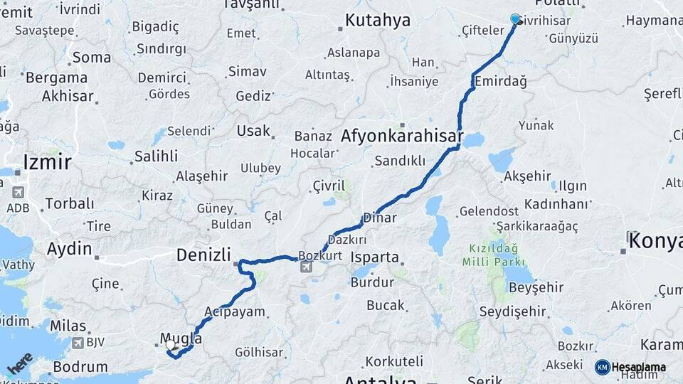 Eskişehir Sivrihisar Muğla Arası Kaç Km - Yol Haritası