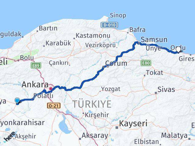 Eskişehir Sivrihisar Ordu Arası Kaç Km - Yol Haritası
