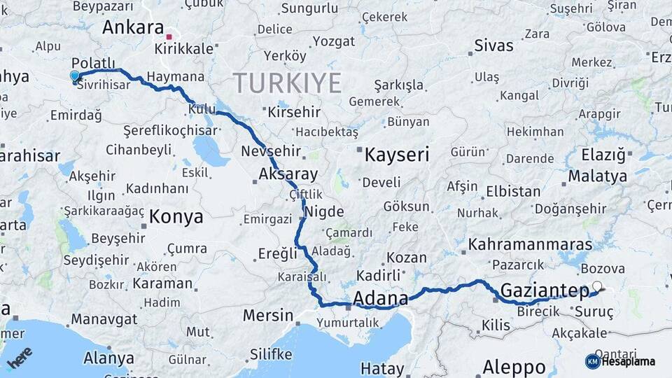 Eskişehir Sivrihisar Şanlıurfa Arası Kaç Km - Yol Haritası