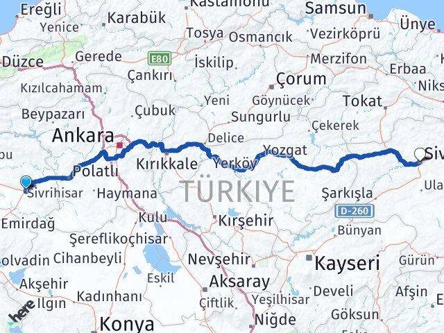 Eskişehir Sivrihisar Sivas Arası Kaç Km - Yol Haritası
