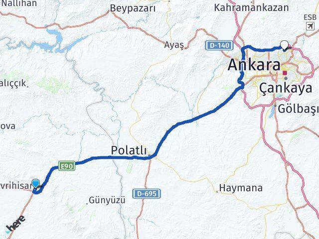 Eskişehir Sivrihisar Ufuktepe Keçiören Ankara Arası Kaç Km - Yol Haritası