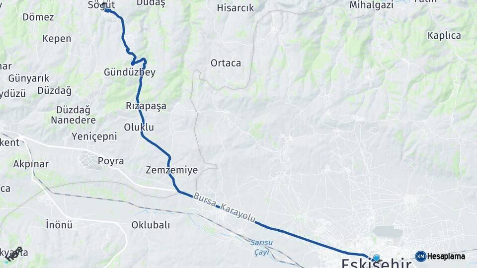 Eskişehir Söğüt Bilecik Arası Kaç Km - Yol Haritası