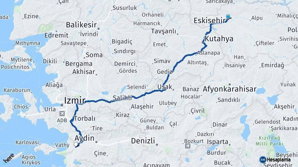 Eskişehir Söke Aydın Arası Kaç Km - Yol Haritası