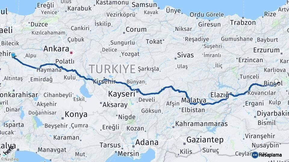 Eskişehir Solhan Bingöl Arası Kaç Km - Yol Haritası