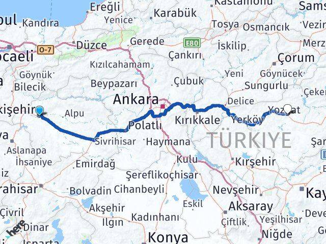 Eskişehir Sorgun Yozgat Arası Kaç Km - Yol Haritası