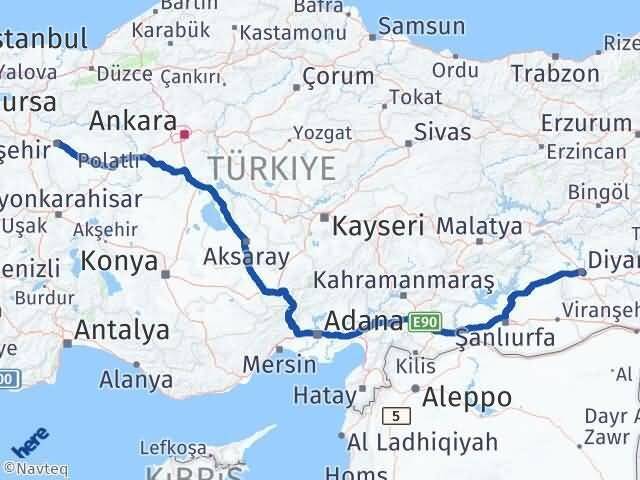 Eskişehir Sur Diyarbakır Arası Kaç Km - Yol Haritası