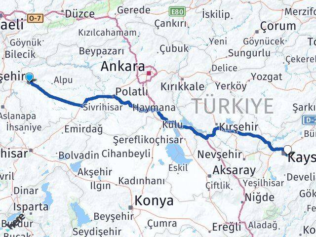 Eskişehir Talas Kayseri Arası Kaç Km - Yol Haritası