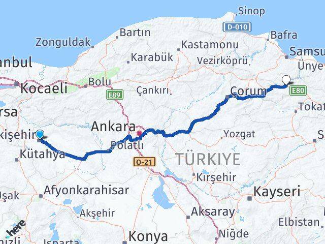 Eskişehir Taşova Amasya Arası Kaç Km - Yol Haritası