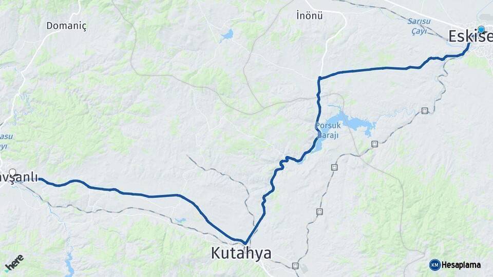 Eskişehir Tavşanlı Kütahya Arası Kaç Km - Yol Haritası