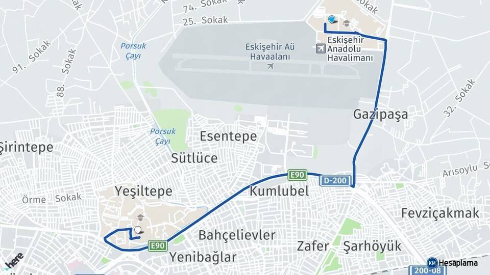 Eskişehir Teknik Üniversitesi Anadolu Üniversitesi Arası Kaç Km - Yol Tarifi