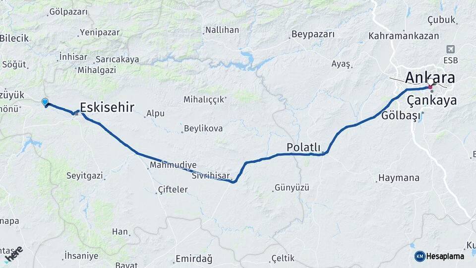 Tepebaşı Ankara Arası Kaç Km - Yol Tarifi