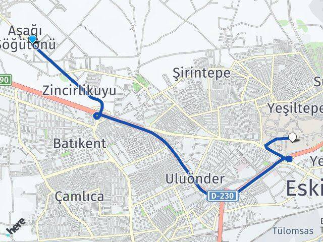 Aşağı Söğütönü Anadolu Üniversitesi Arası Kaç Km - Yol Tarifi