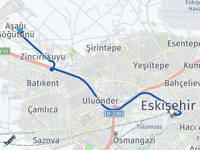 Aşağı Söğütönü Eskişehir Tren Garı Arası Kaç Km - Yol Tarifi