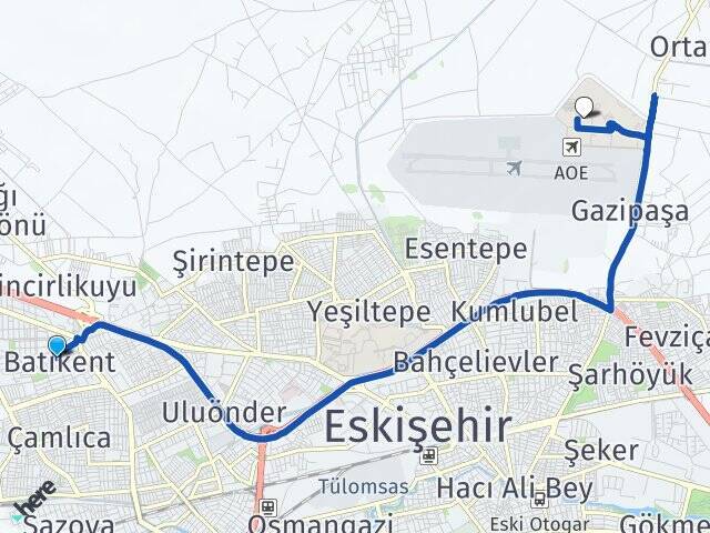 Batıkent Eskişehir Teknik Üniversitesi Arası Kaç Km - Yol Tarifi