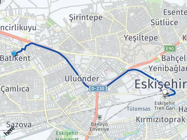 Batıkent Eskişehir Tren Garı Arası Kaç Km - Yol Tarifi