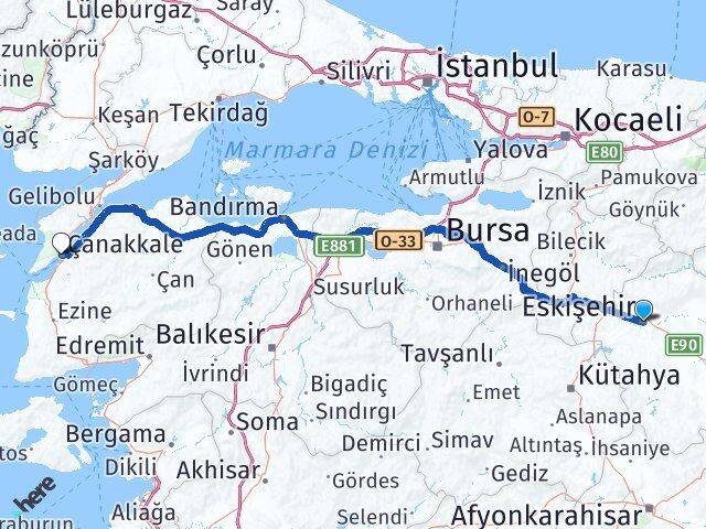 Tepebaşı Çanakkale Arası Kaç Km - Yol Tarifi