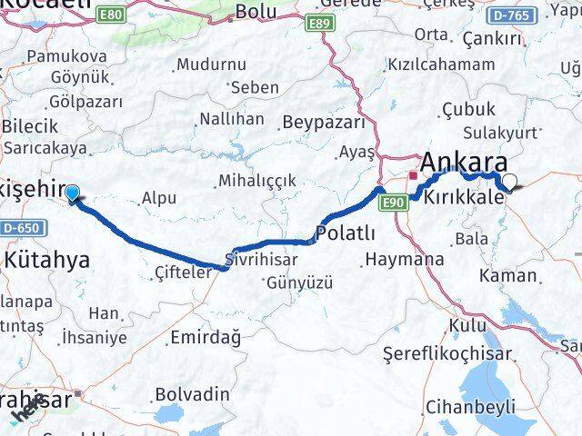 Tepebaşı Kırıkkale Arası Kaç Km - Yol Tarifi