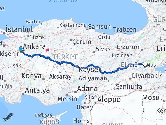 Tepebaşı Muş Arası Kaç Km - Yol Tarifi