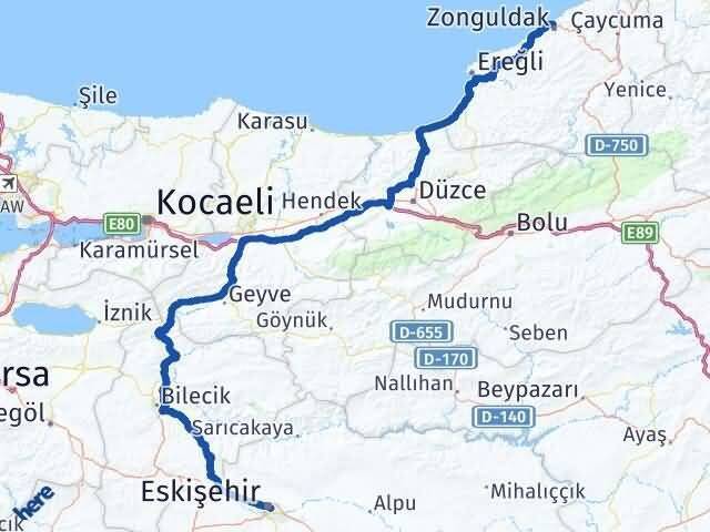 Tepebaşı Zonguldak Arası Kaç Km - Yol Tarifi